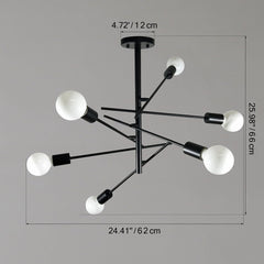 Unitary Brand Modern Black Metal Sputnik Design Semi Flush Mount Ceiling Light with 6 E26 Bulb Sockets 360W Painted Finish