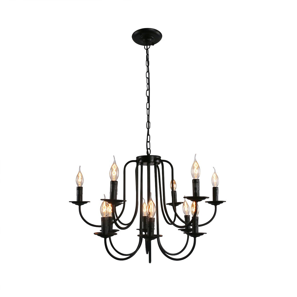 Unitary Brand Antique Black Metal Wrought Iron Dining Room Candle Chandelier with 12 E12 Bulb Sockets 480W Painted Finish