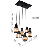 Unitary Brand Antique Black Shade Glass Jar Dining Room Multi Pendant Light Fixture with 6 E26 Bulb Sockets 360W Painted Finish