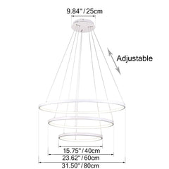 Unitary Brand Modern White Acrylic Nature White LED 3 Rings Pendant light with Max 90W Painted Finish