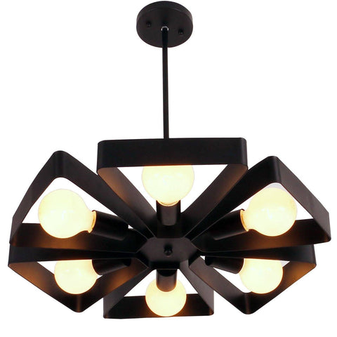 Unitary Brand Black Vintage Barn Metal Floral Pendant Light with 6 E26 Bulb Sockets 360W Painted Finish - unitarylighting