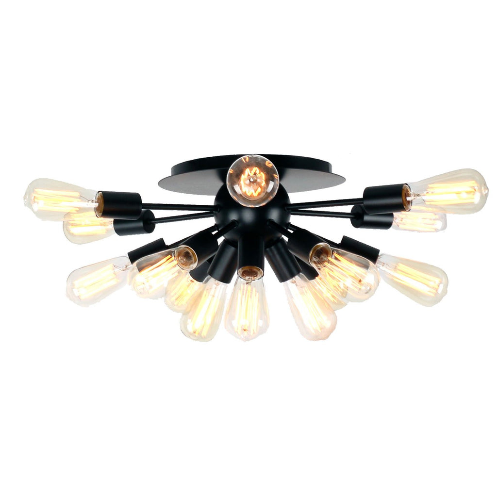 Unitary Brand Antique Black Metal Semi Flush Mount Ceiling Light with 15 E26 Bulb Sockets 600W Painted Finish