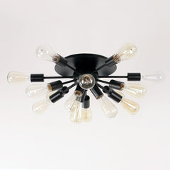 Unitary Brand Antique Black Metal Semi Flush Mount Ceiling Light with 15 E26 Bulb Sockets 600W Painted Finish