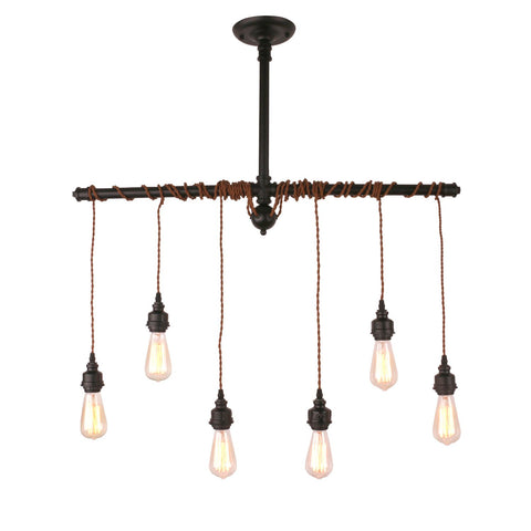 Unitary Brand Rustic Black Metal Hanging Pendant Light with 6 E26 Bulb Sockets 240W Painted Finish