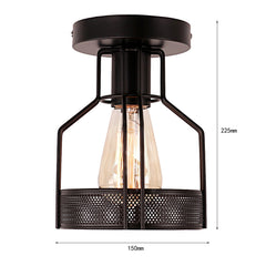 Unitary Brand Rustic Black Metal Cage Shade Single Semi Flush Mount Ceiling Light with 1 E26 Bulb Socket 40W Painted Finish