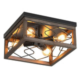 Farmhouse 4-Lights Flush Mount Ceiling Light Metal and Wood Hallway Flush Mount Light