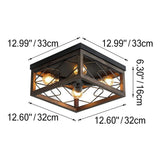 Farmhouse 4-Lights Flush Mount Ceiling Light Metal and Wood Hallway Flush Mount Light