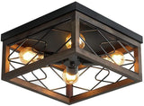 Farmhouse 4-Lights Flush Mount Ceiling Light Metal and Wood Hallway Flush Mount Light