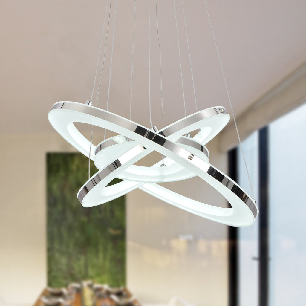 UNITARY BRAND Modern Warm White LED Acrylic Pendant Light With 3 Rings Max 33W Chrome Finish - unitarylighting